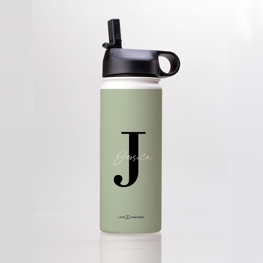 Personalised Sage Green Name Initial Stainless Steele Water Bottle