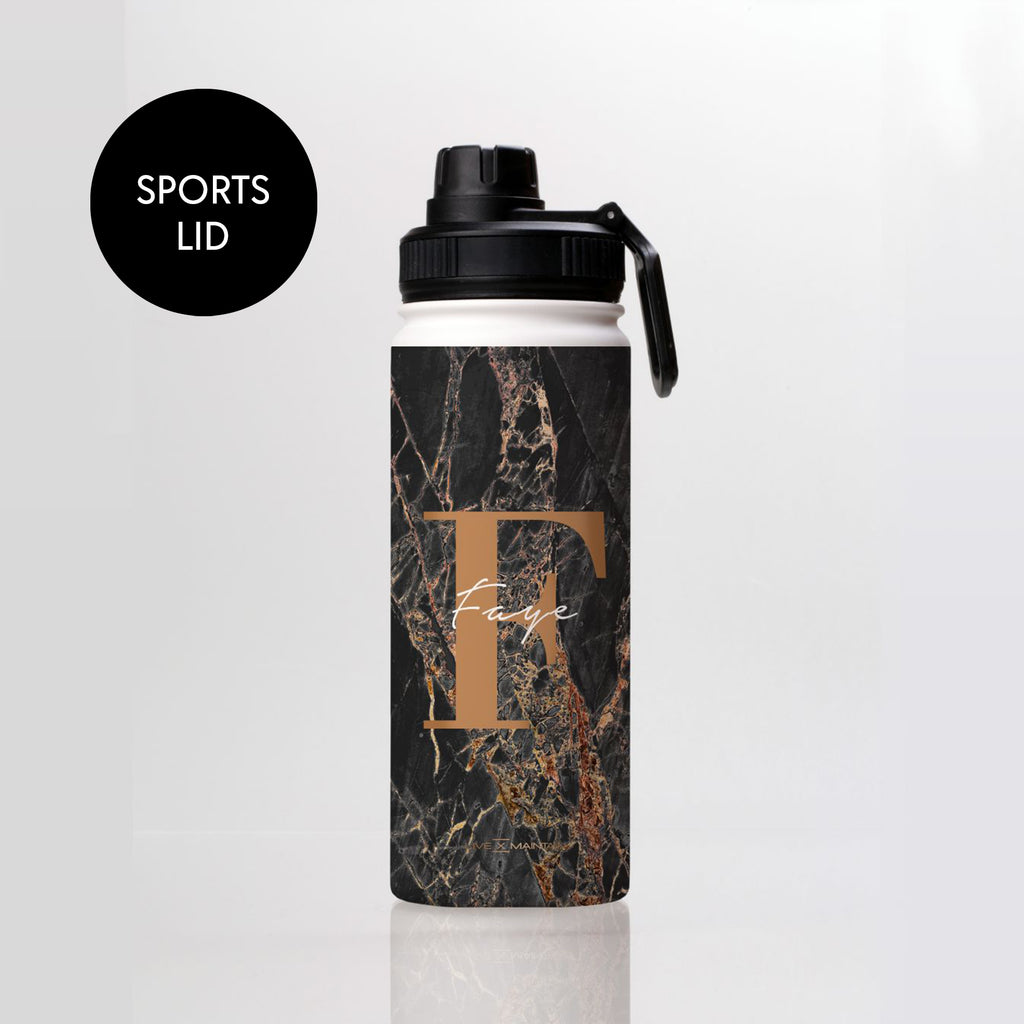 Personalised Slate Marble Bronze Initial Stainless Steele Water Bottle