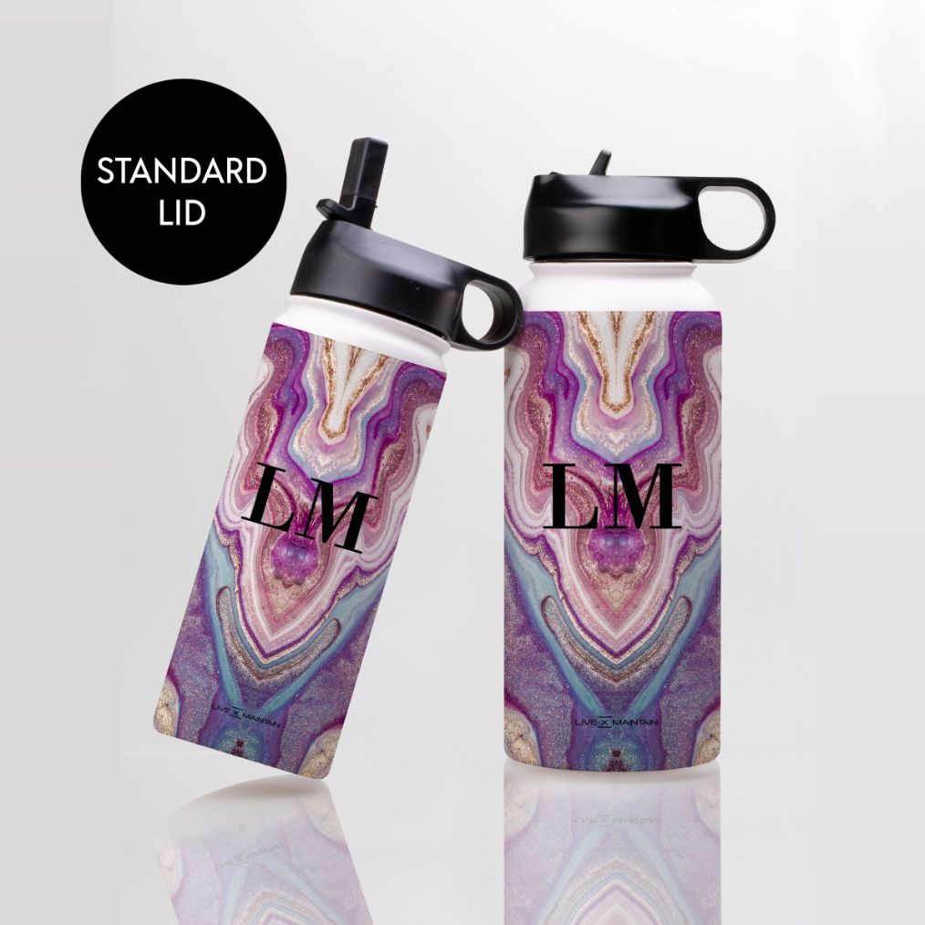 Personalised Violet Marble Initials Stainless Steele Water Bottle