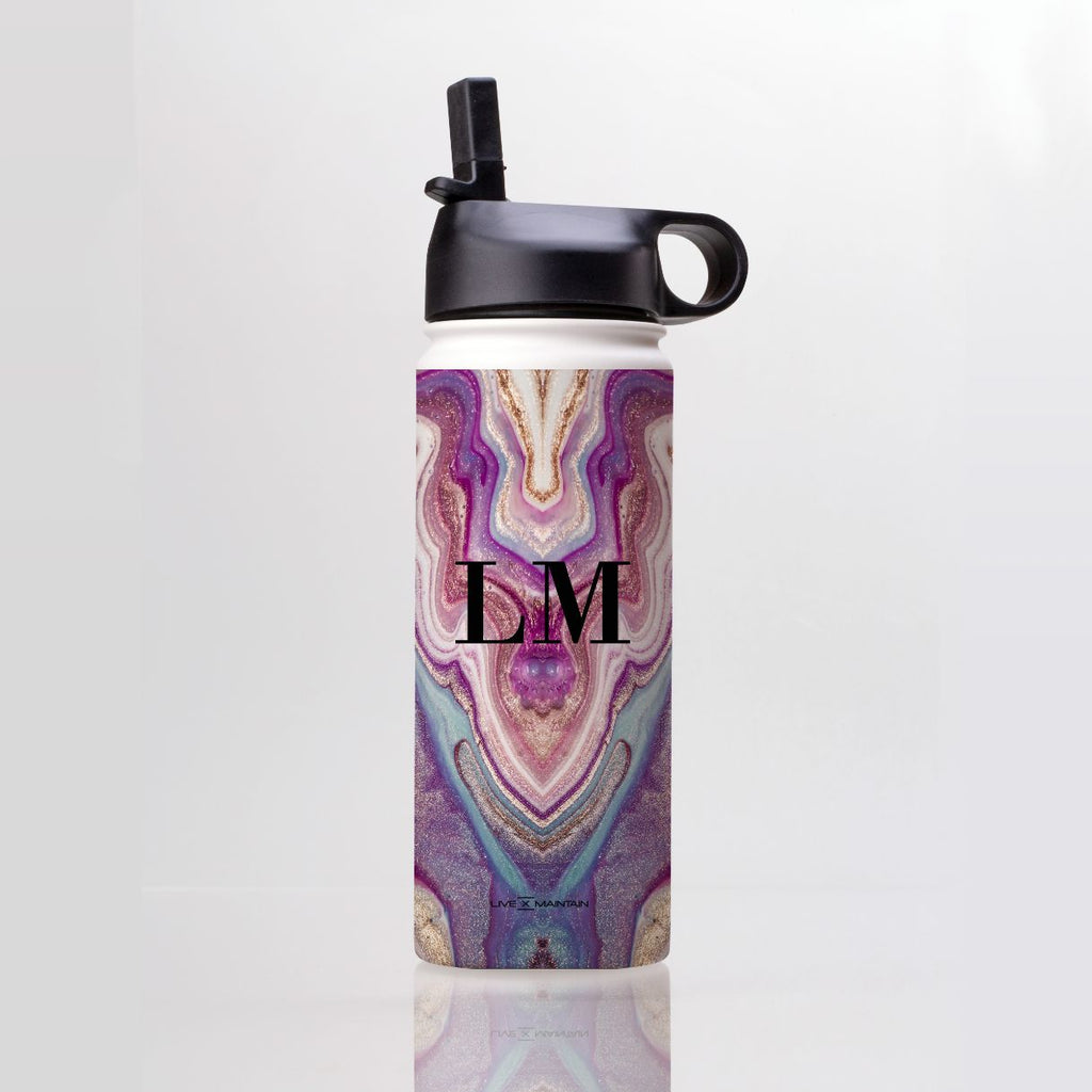 Personalised Violet Marble Initials Stainless Steele Water Bottle