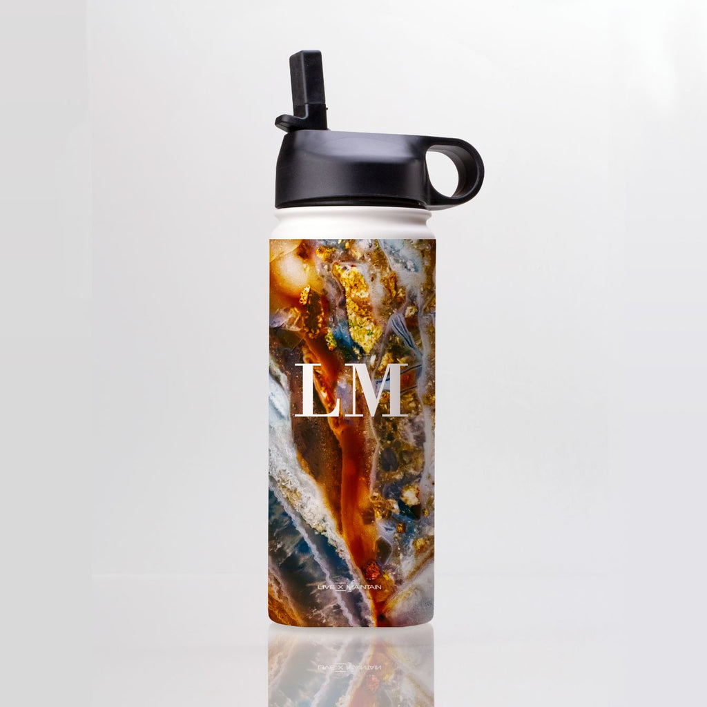 Personalised Colored Stone Marble Initials Stainless Steele Water Bottle