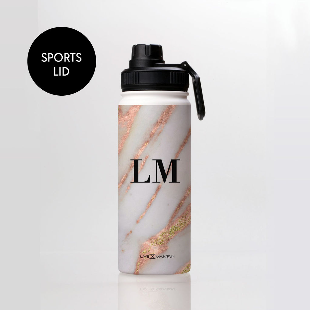 Personalised Aprilia Marble Initials Stainless Steele Water Bottle