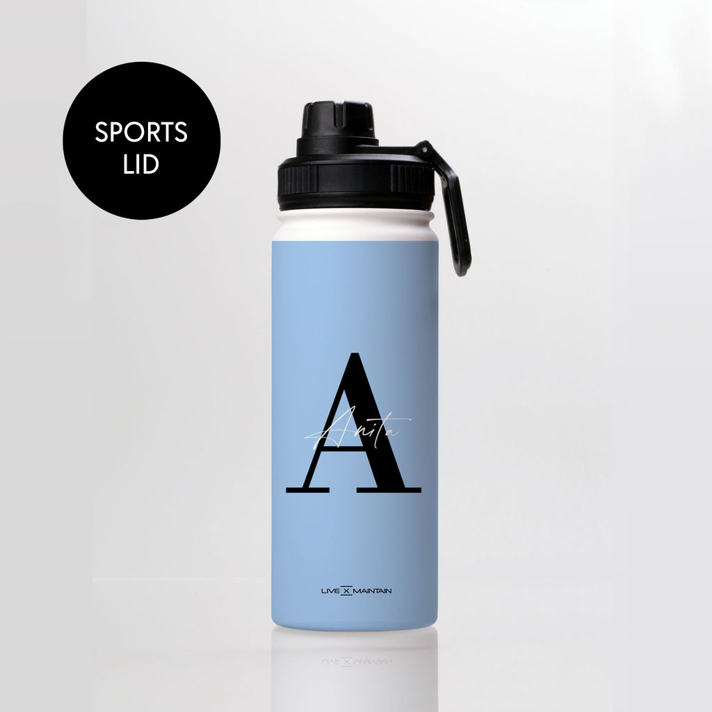 Personalised Baby Blue Initials Stainless Steele Water Bottle