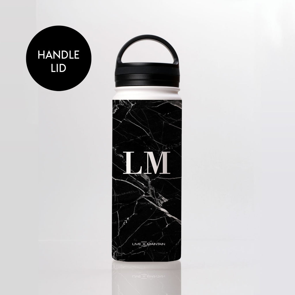 Personalised Black Marble Initials Stainless Steele Water Bottle