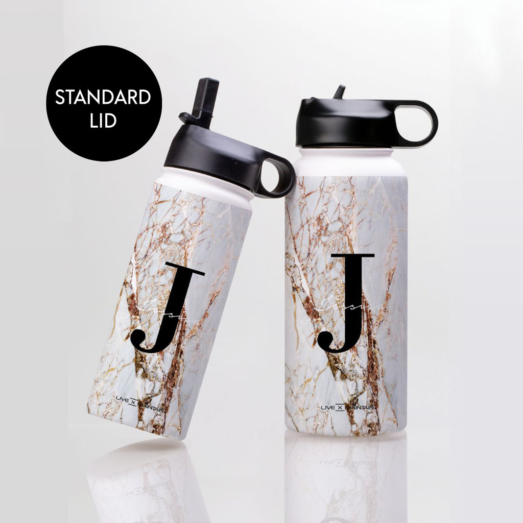 Personalised Cracked Marble Name Initial Stainless Steele Water Bottle