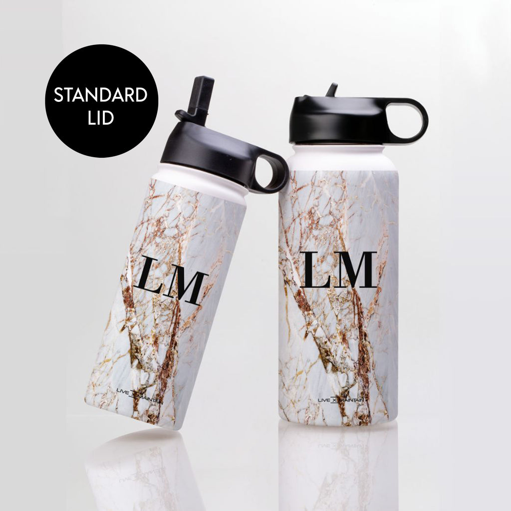 Personalised Cracked Marble Initials Stainless Steele Water Bottle