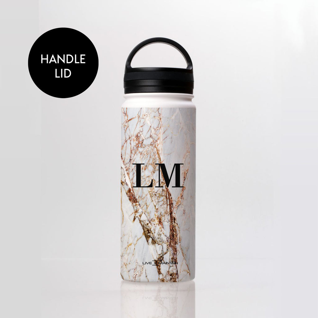 Personalised Cracked Marble Initials Stainless Steele Water Bottle