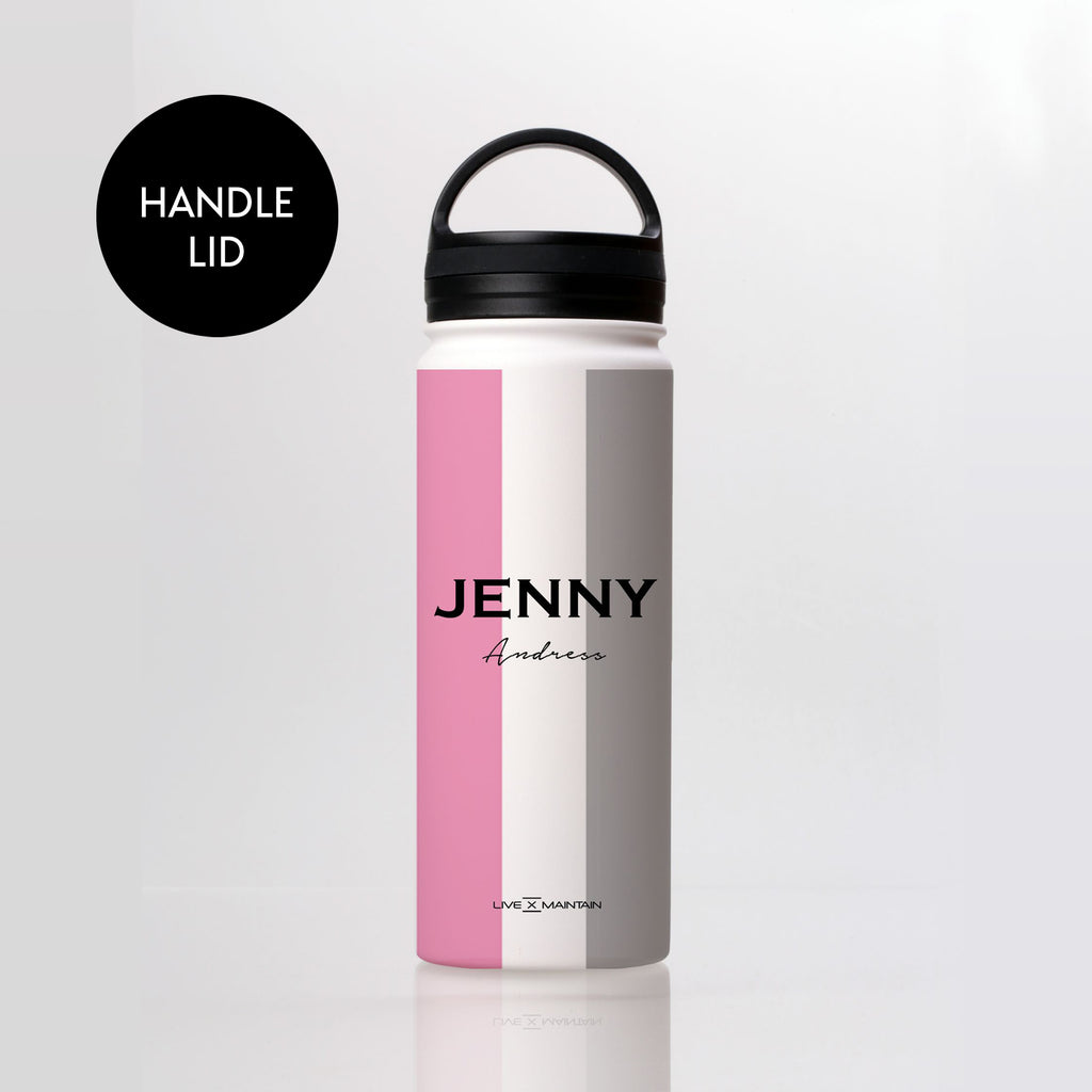 Personalised Pink x Grey Stripe Stainless Steele Water Bottle
