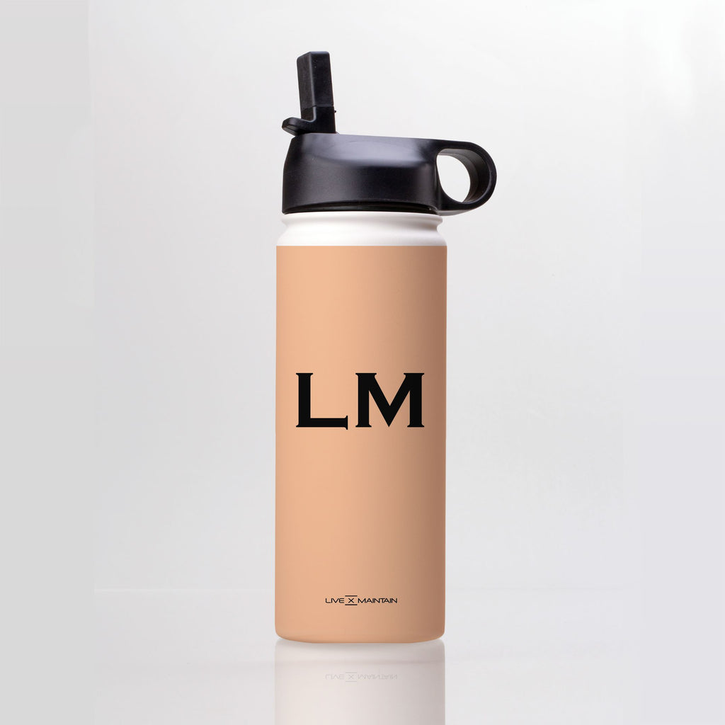 Personalised Nude x Black Top Initials Stainless Steele Water Bottle