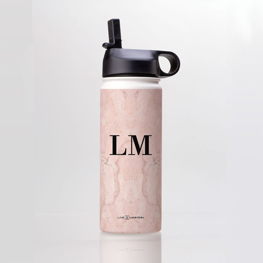 Personalised Pink Marble Initials Stainless Steele Water Bottle