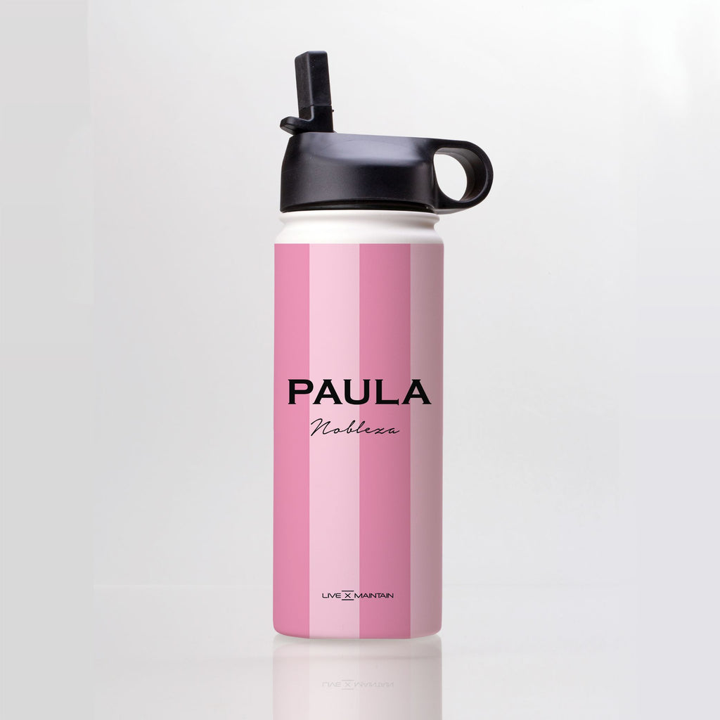 Personalised Pink Stripe Stainless Steele Water Bottle