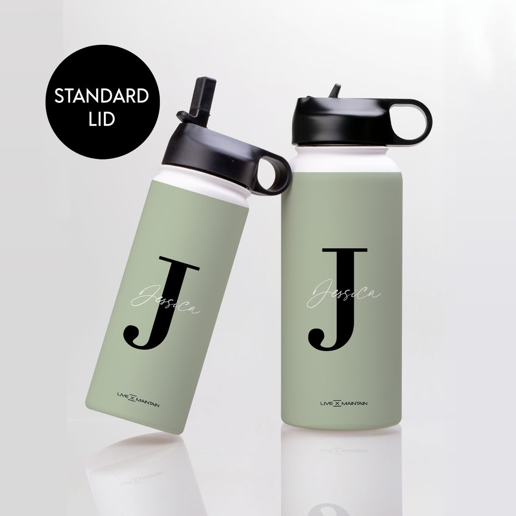 Personalised Sage Green Name Initial Stainless Steele Water Bottle
