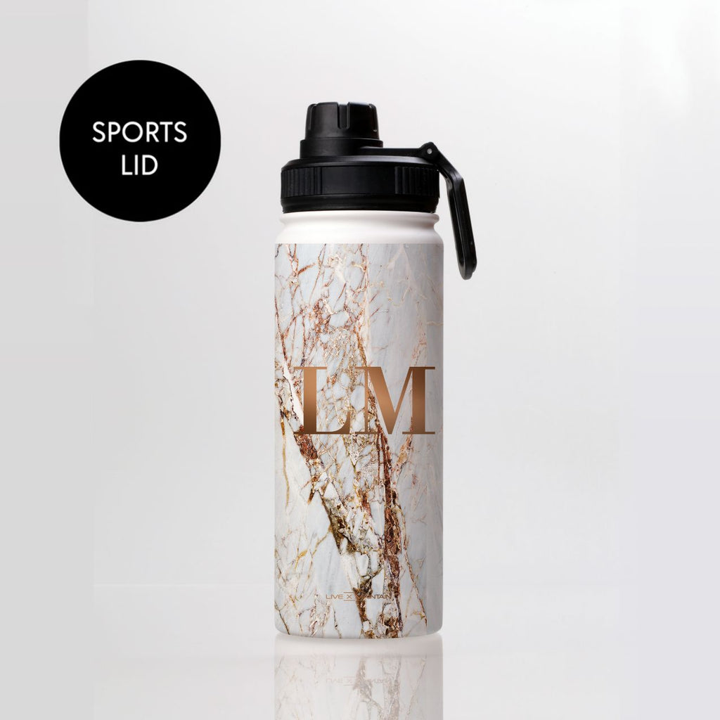 Personalised Cracked Marble Bronze Initials Stainless Steele Water Bottle