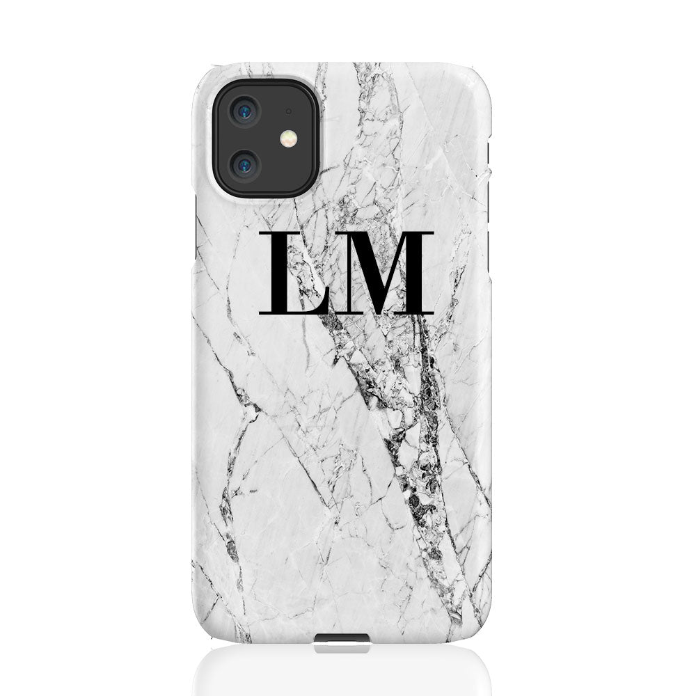 Personalised Cracked White Marble Initials iPhone 11 Case