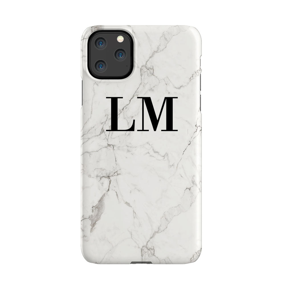 Personalised White Calacatta Marble Initials iPhone 11 Pro Max Case