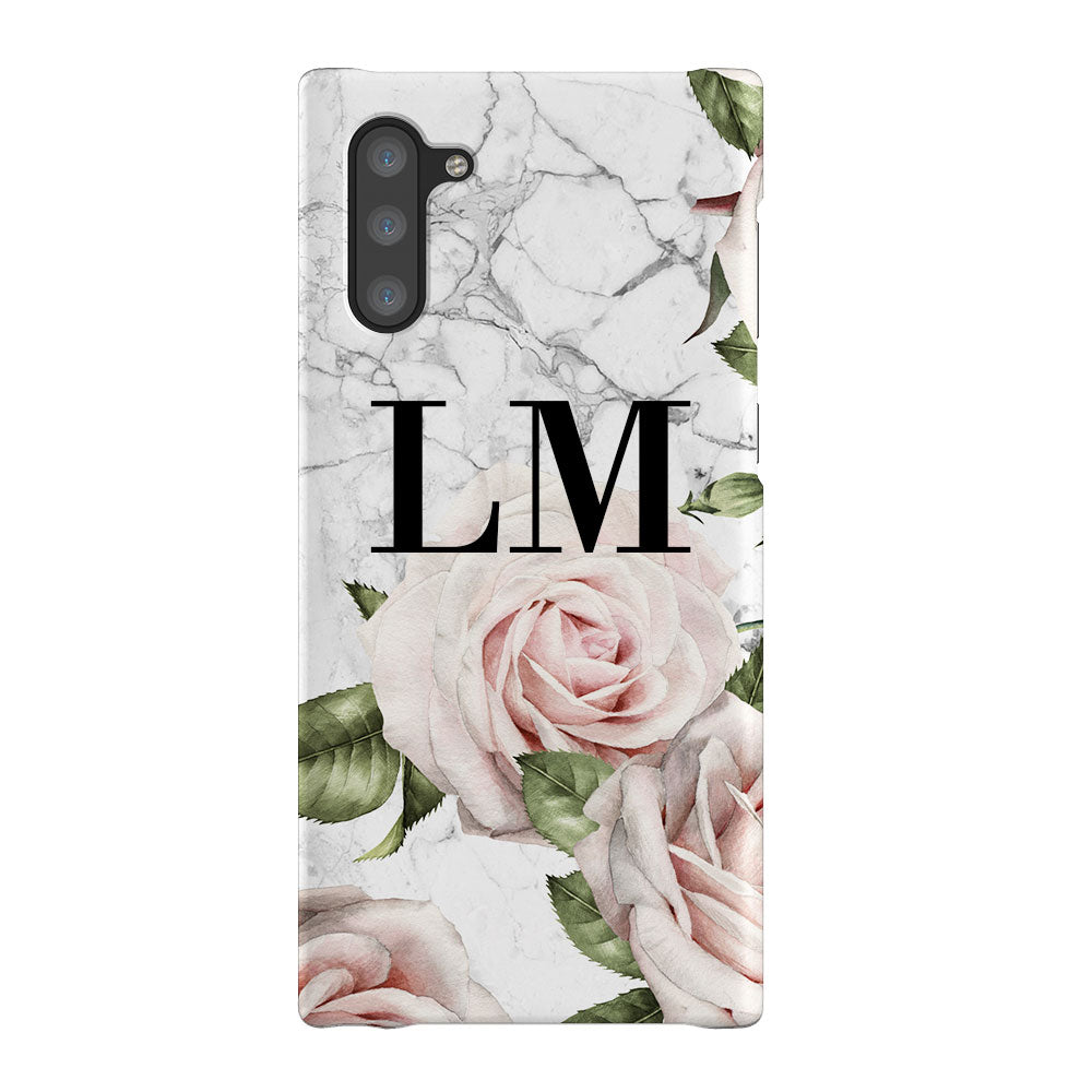 Personalised White Floral Marble Initials Samsung Galaxy Note 10 Case