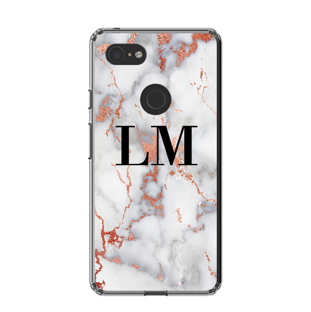 Personalised White x Rose Gold Marble Initials Google Pixel 3 XL Case