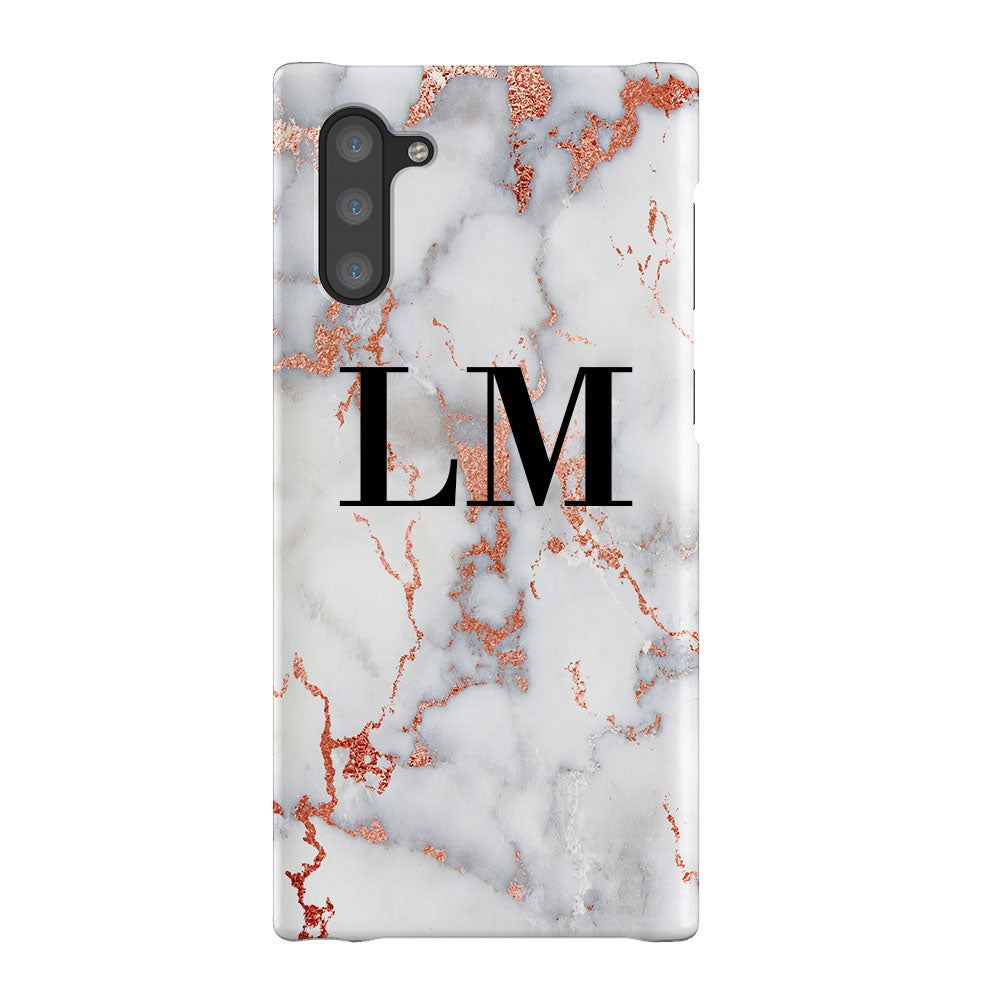 Personalised White x Rose Gold Marble Initials Samsung Galaxy Note 10 Case