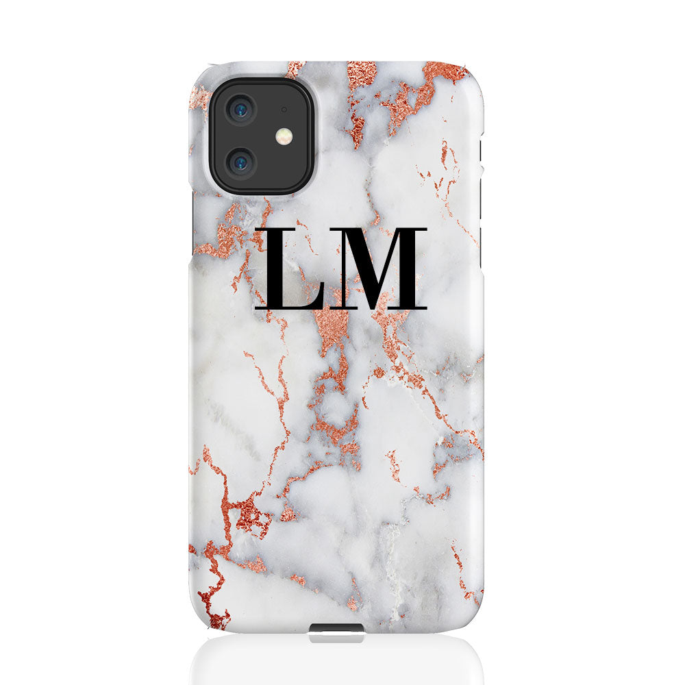 Personalised White x Rose Gold Marble Initials iPhone 11 Case
