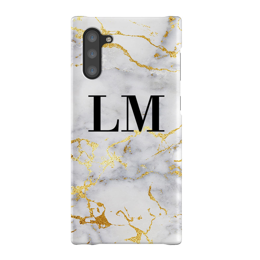 Personalised White x Gold Streaks Marble Initials Samsung Galaxy Note 10 Case
