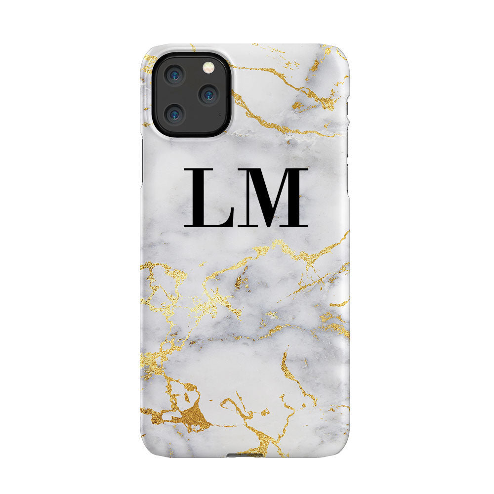 Personalised White x Gold Streaks Marble Initials iPhone 11 Pro Max Case