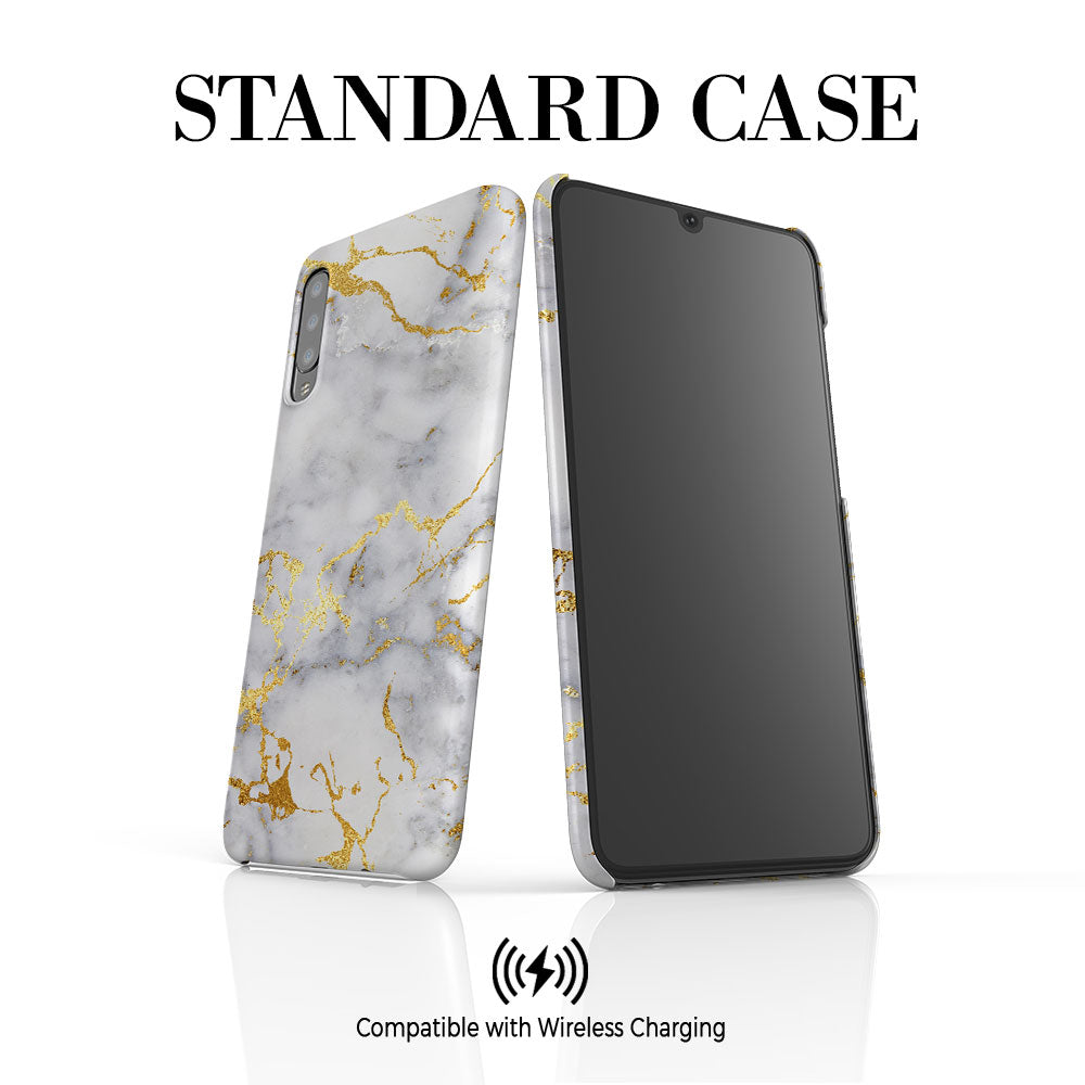 Personalised White x Gold Marble Initials Samsung Galaxy A70 Case