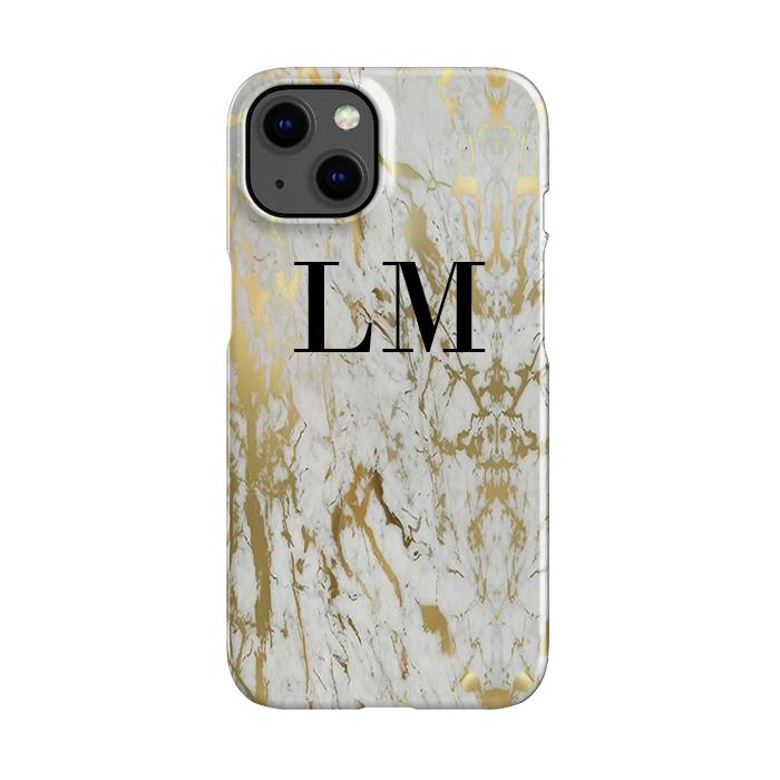 Personalised White x Gold Marble Initials iPhone 14 Case