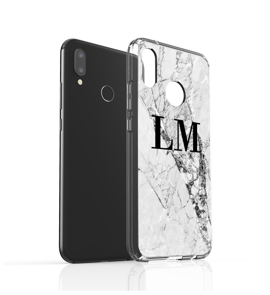 Personalised Cracked White Marble Initials Huawei P20 Lite Case