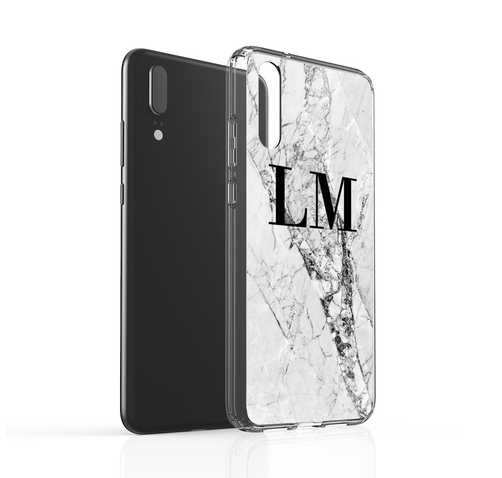 Personalised Cracked White Marble Initials Huawei P20 Case