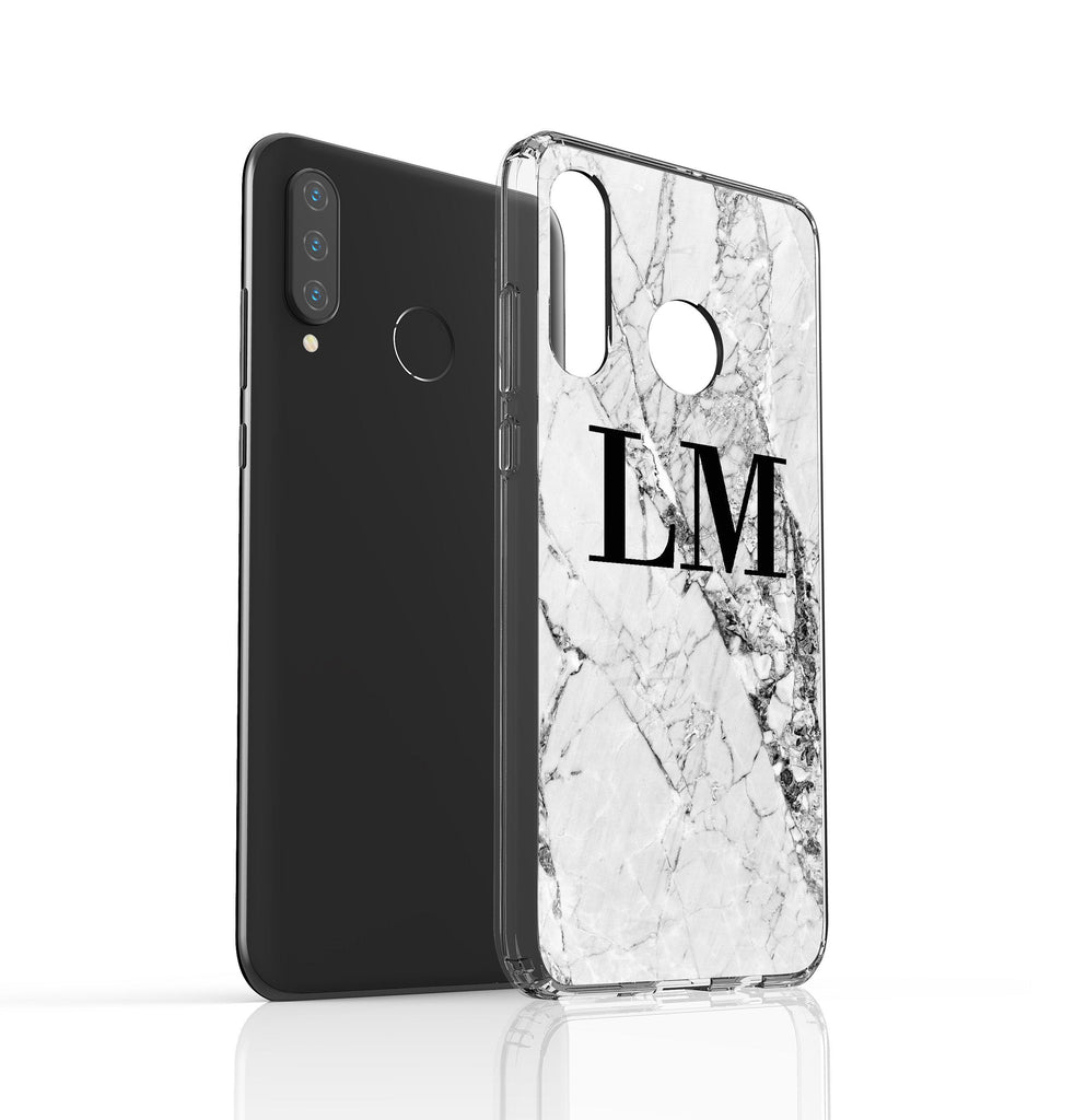 Personalised Cracked White Marble Initials Huawei P30 Lite Case