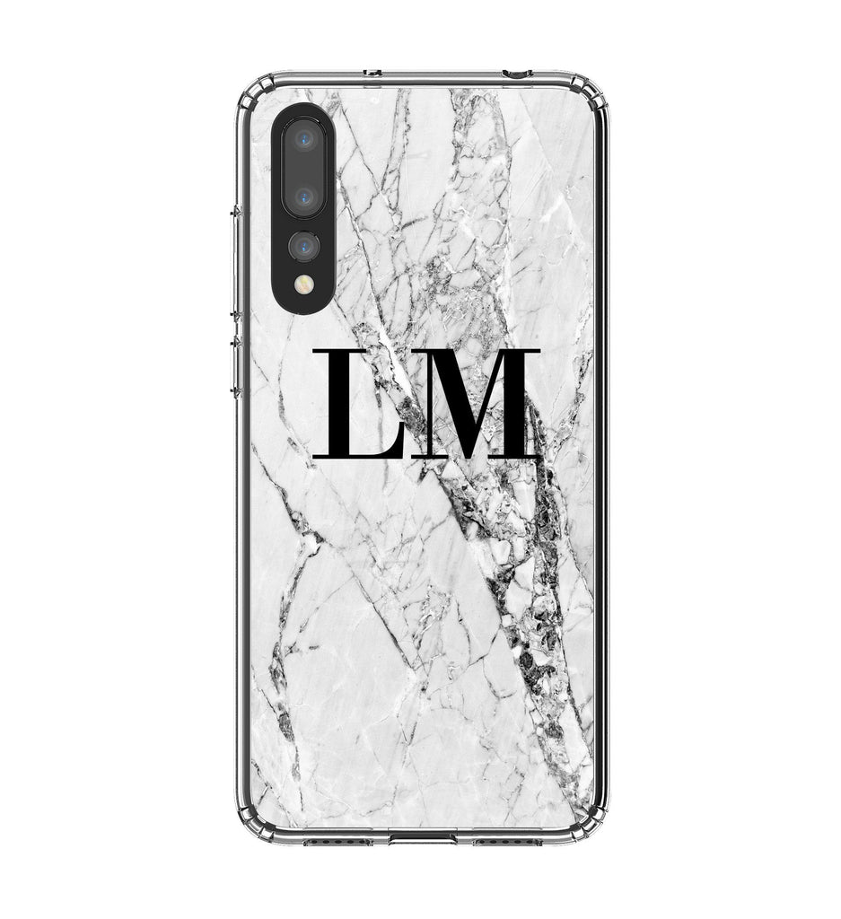 Personalised Cracked White Marble Initials Huawei P20 Pro Case