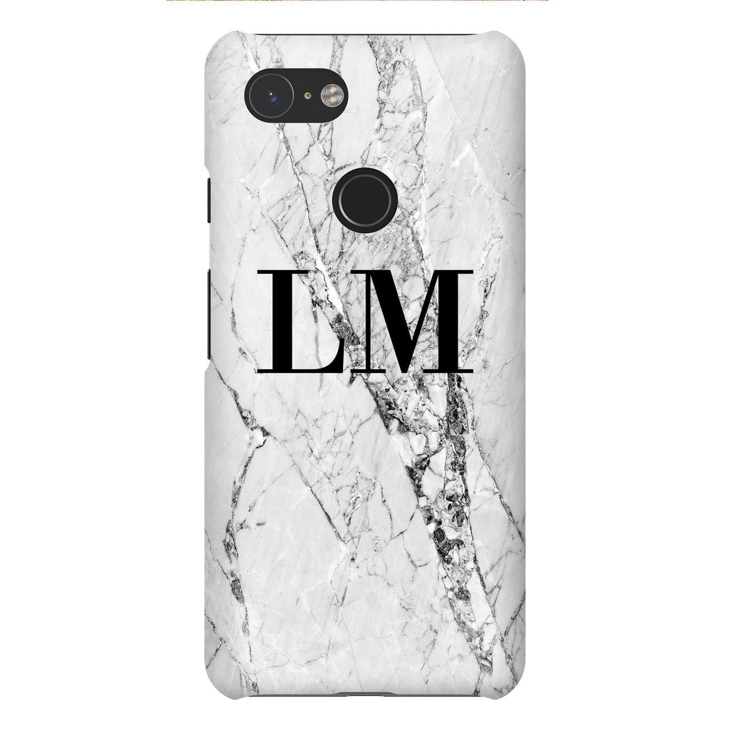 Personalised Cracked White Marble Initials Google Pixel 3 Case