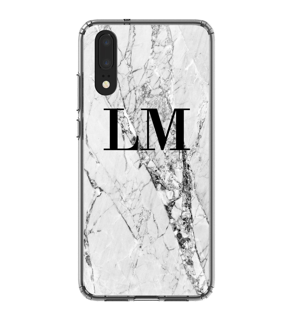 Personalised Cracked White Marble Initials Huawei P20 Case