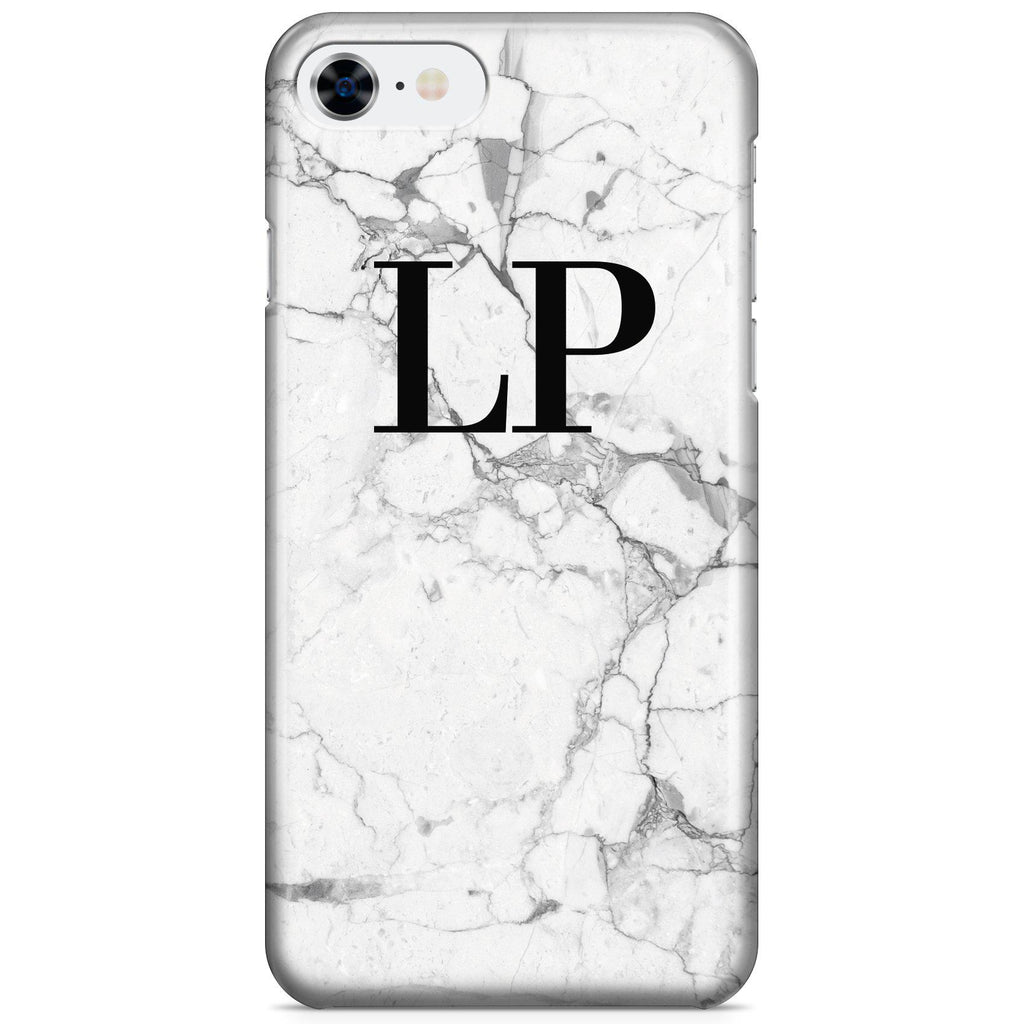Personalised White Marble x Black Initials iPhone 8 Case