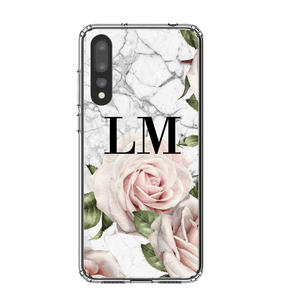Personalised White Floral Marble Initials Huawei P20 Pro Case