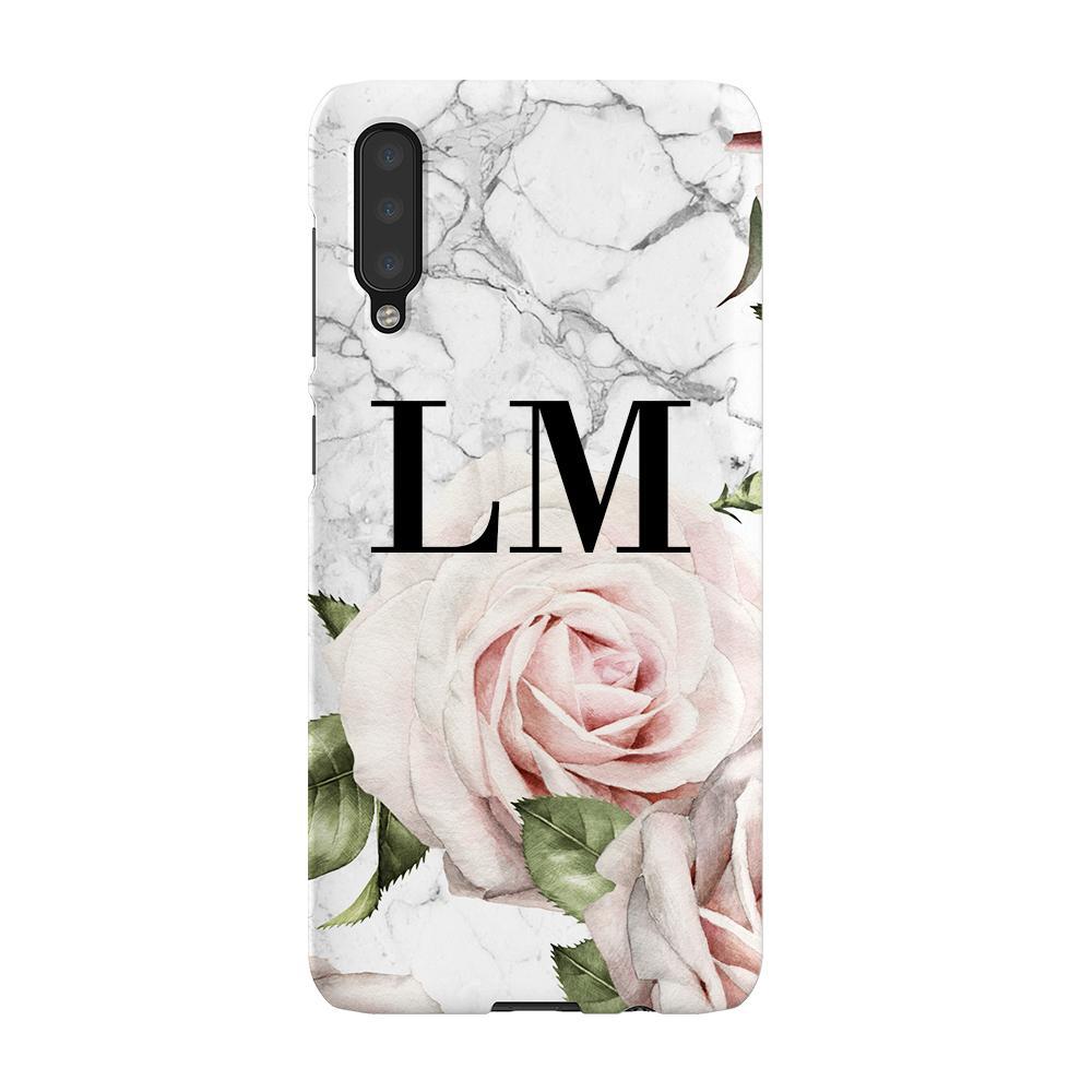 Personalised White Floral Marble Initials Samsung Galaxy A50 Case