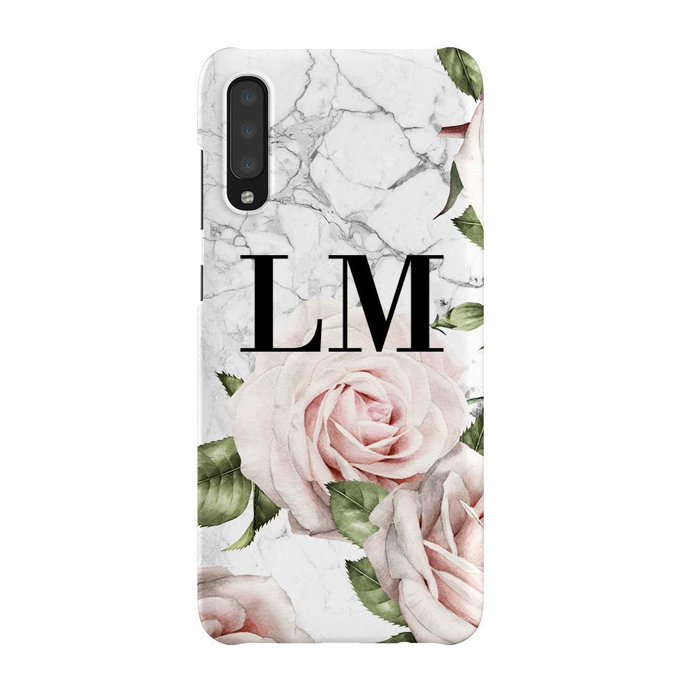 Personalised White Floral Marble Initials Samsung Galaxy A70 Case