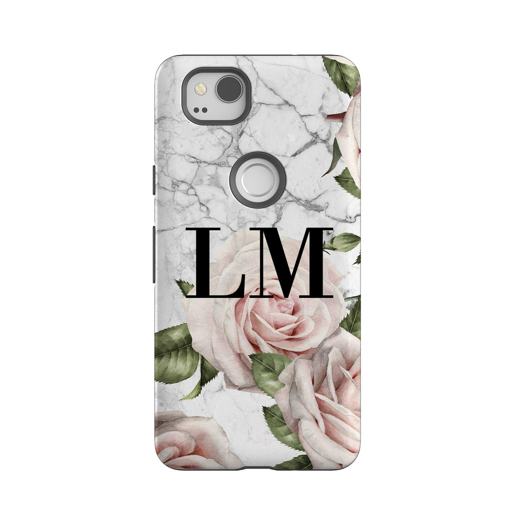 Personalised White Floral Marble Initials Google Pixel 2 Case