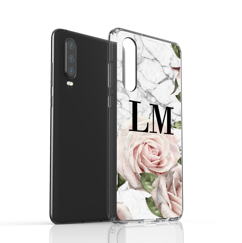 Personalised White Floral Marble Initials Huawei P30 Case