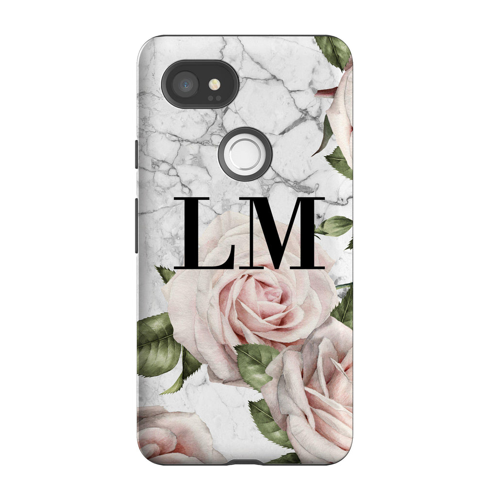 Personalised White Floral Marble Initials Google Pixel 2 XL Case