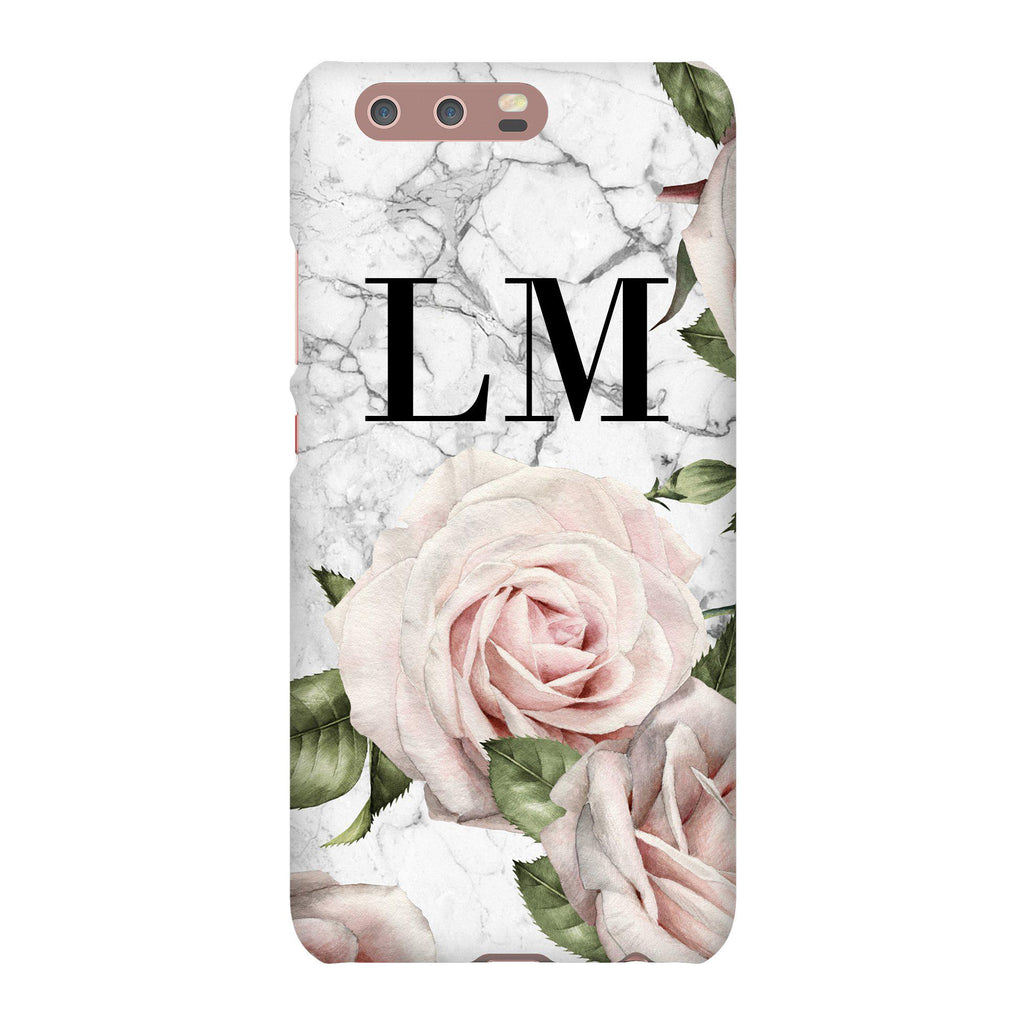 Personalised White Floral Marble Initials Huawei P10 Case