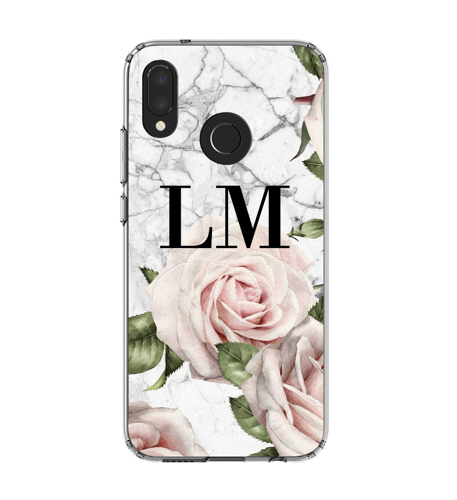 Personalised White Floral Marble Initials Huawei P20 Lite Case