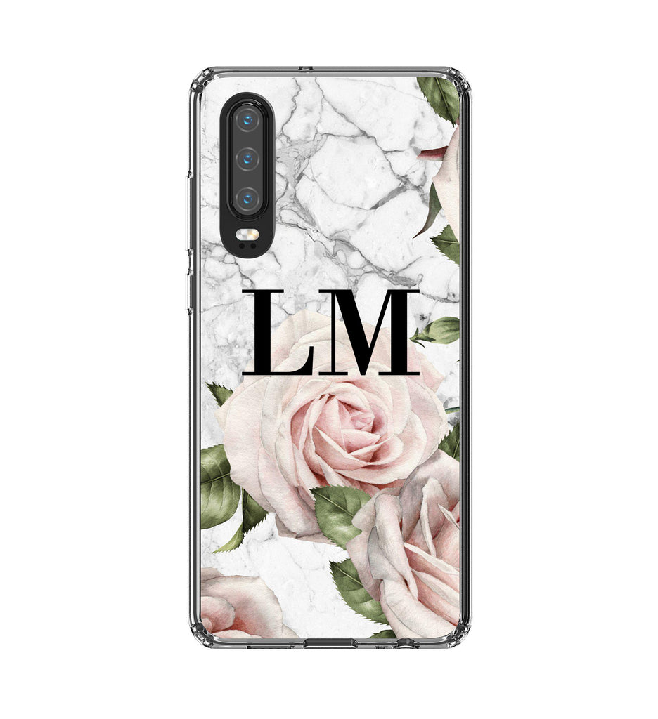 Personalised White Floral Marble Initials Huawei P30 Case
