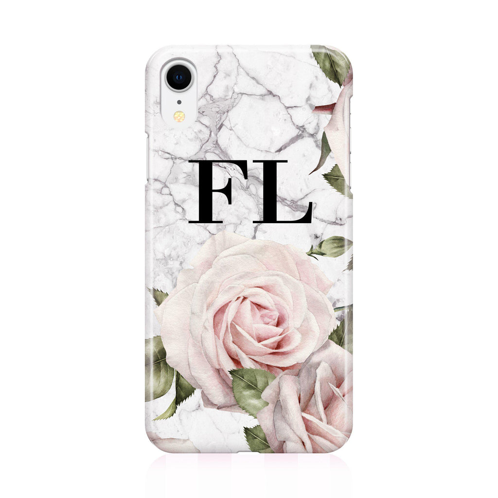 Personalised White Floral Marble Initials iPhone XR Case