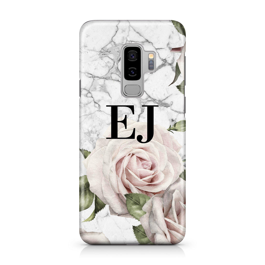 Personalised White Floral Marble Initials Samsung Galaxy S9 Plus Case
