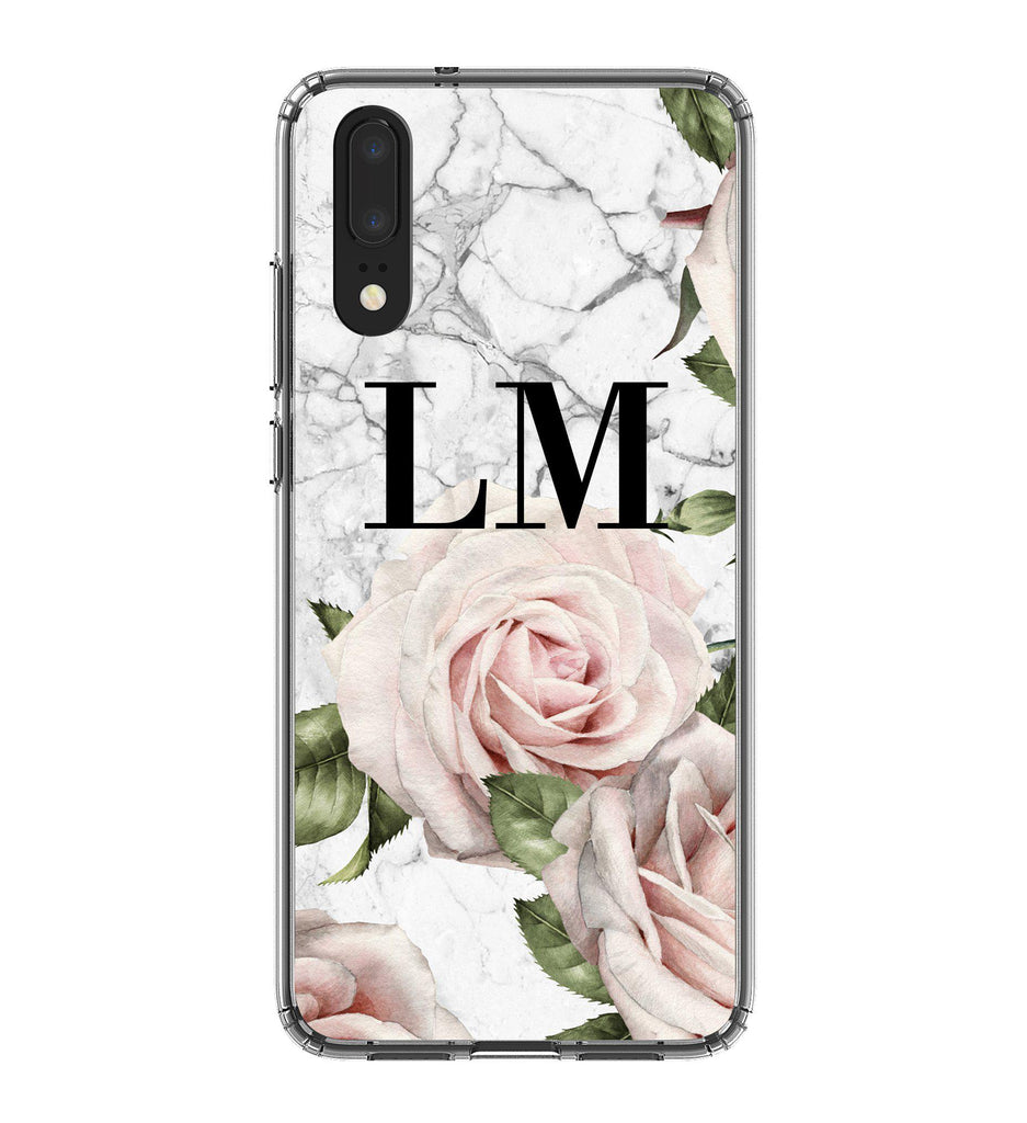 Personalised White Floral Marble Initials Huawei P20 Case