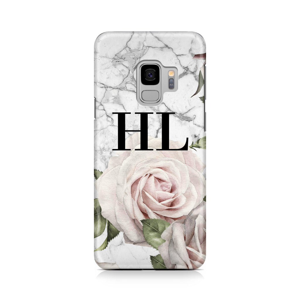 Personalised White Floral Marble Initials Samsung Galaxy S9 Case