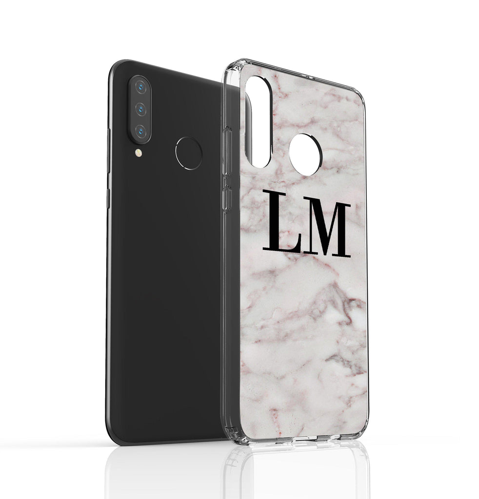 Personalised White Napoli Marble Initials Huawei P30 Lite Case