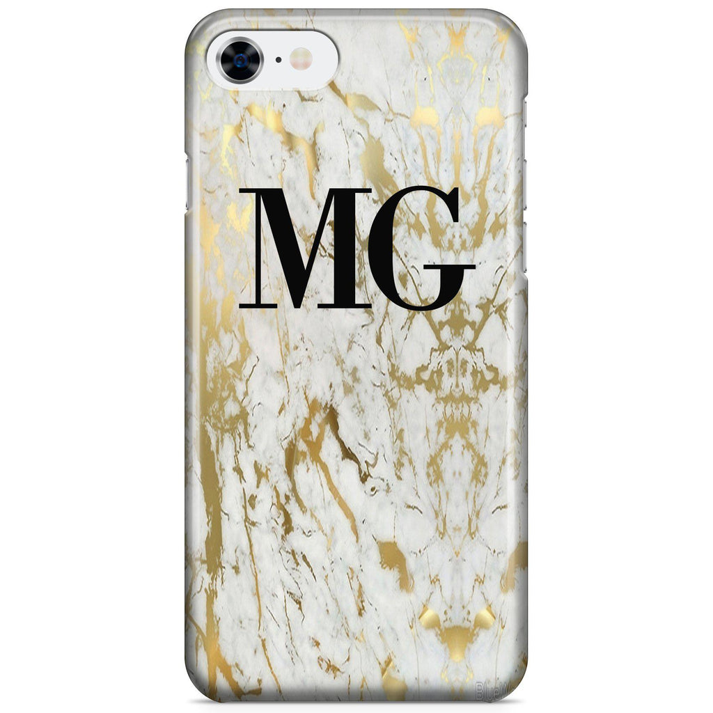 Personalised White x Gold Marble Initials iPhone SE Case