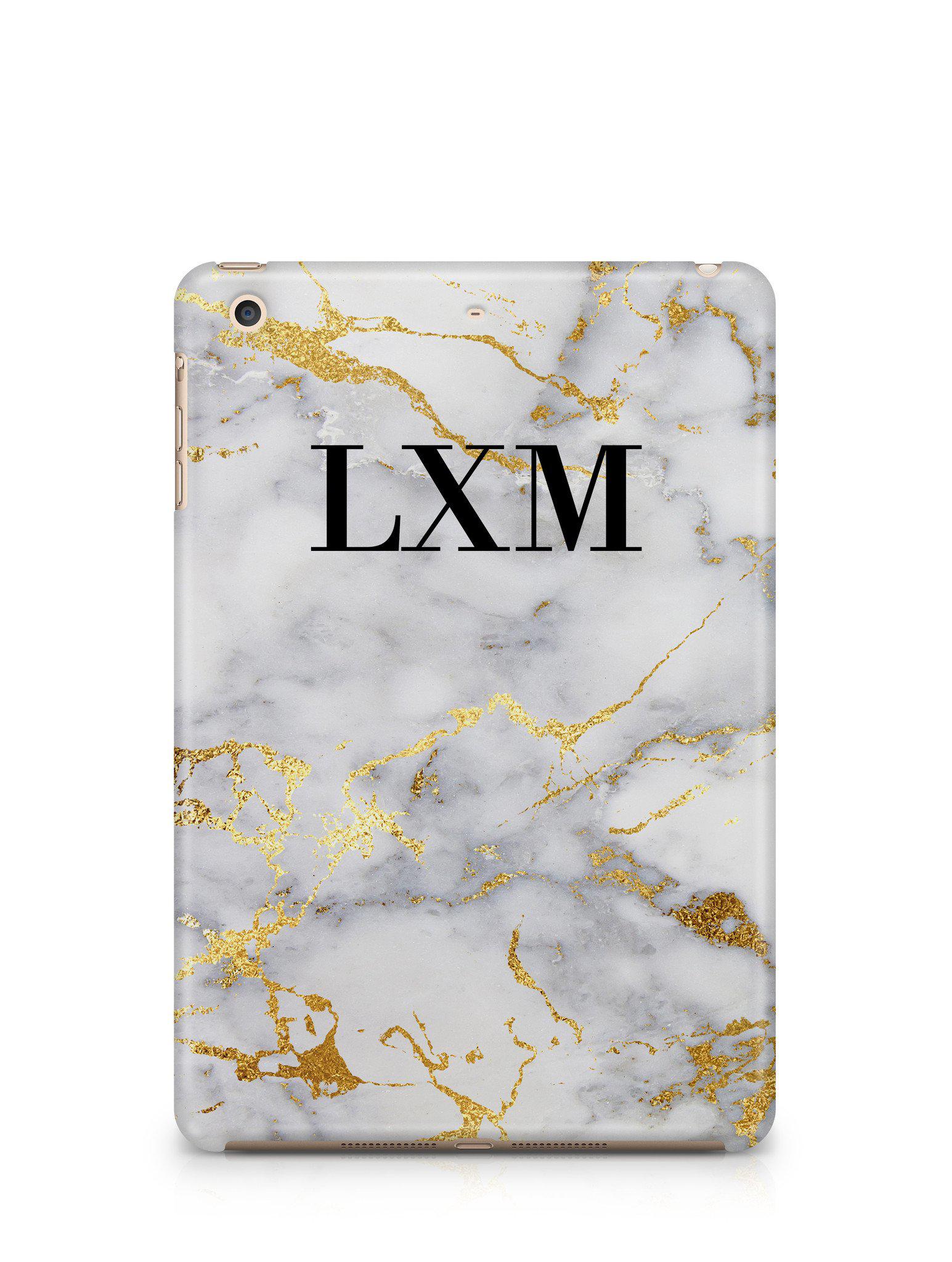 Personalised x Gold Streaks Marble Initials iPad Case